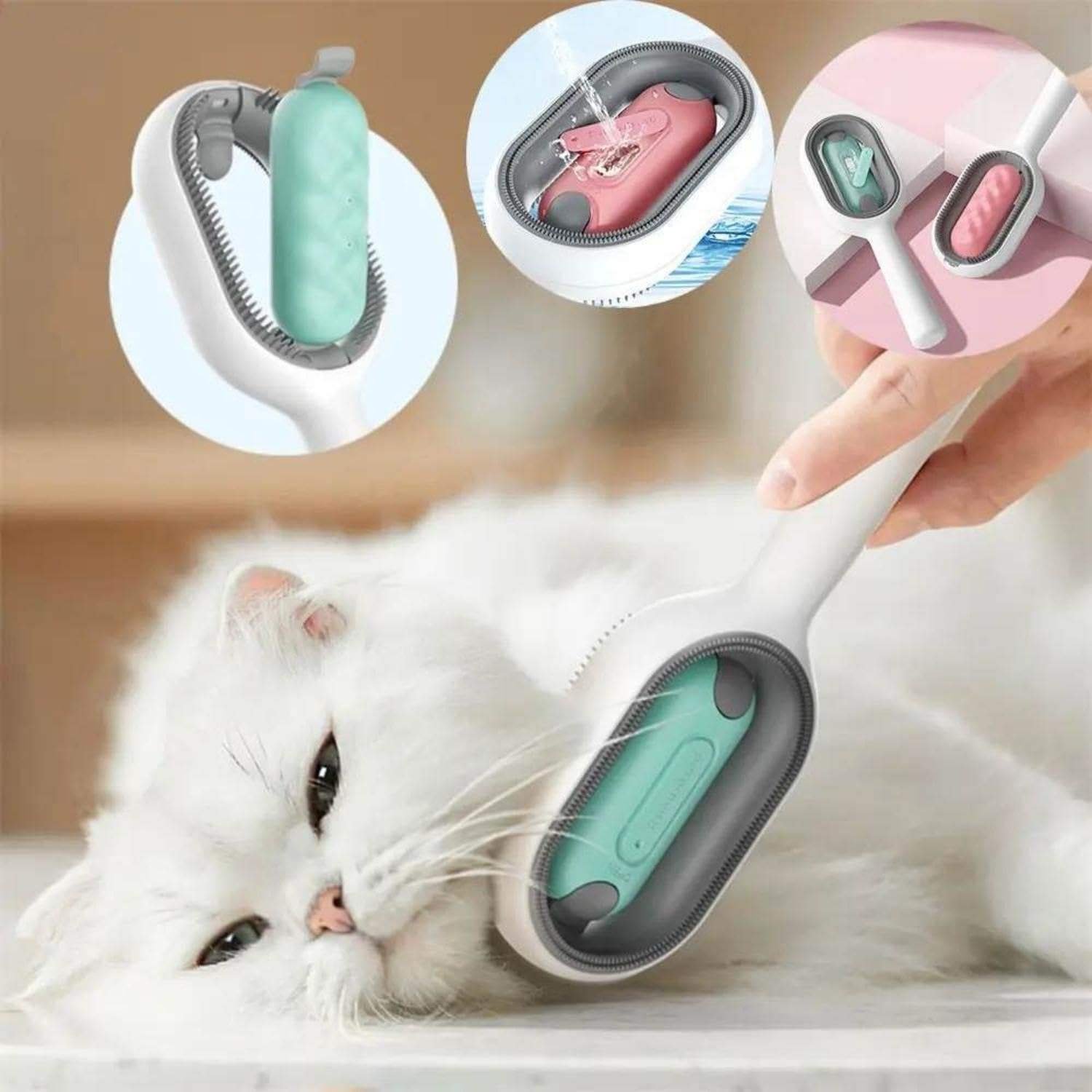 Cat Hair Brush With Water, Sticky Brush For Cats, 4 In-1 Cat Grooming Brush Creative Update Cat Dog Grooming Comb With Water Tank Double-Sided Hair Removal Brush Kitten Pet Supplies Accessories - Image 3