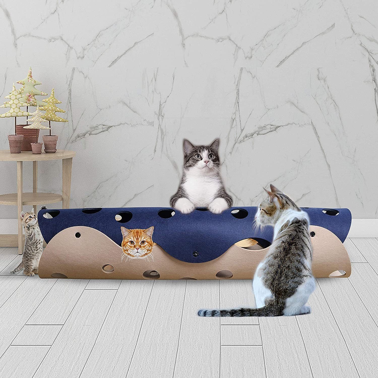 Cat Tunnel Cat Toy Felt Pom Splicing Deformable Kitten Nest Collapsible Tube House Tunnel Interactive Pet Toy Cat Accessories - Image 5